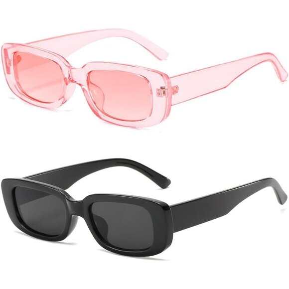 Trendy Rectangle Pink Black Sunglasses Women Men Retro Square Fashion Shades - Picture 1 of 4